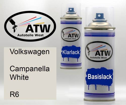 Volkswagen, Campanella White, R6: 400ml Sprühdose + 400ml Klarlack - Set, von ATW Autoteile West.